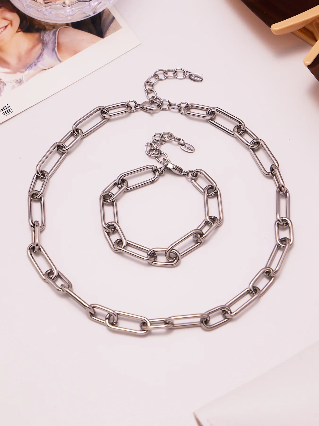 Bold Chain Hand-Assembled Natural Stone Necklace & Bracelet | Unisex 18K Gold Stainless Steel Jewellery