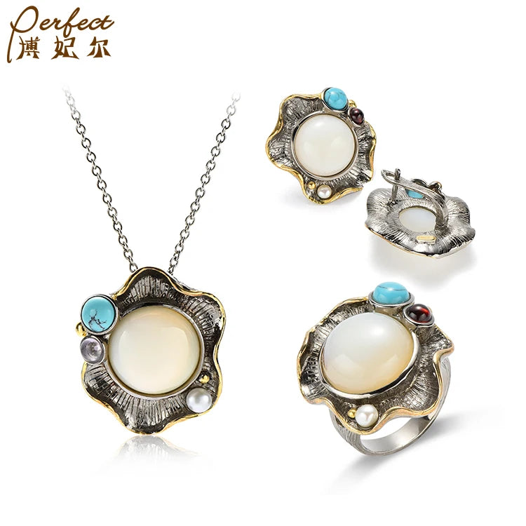 New Trendy Retro Temperament Fancy Sterling Silver Fashion Marine Chalcedony Jewelry Rings
