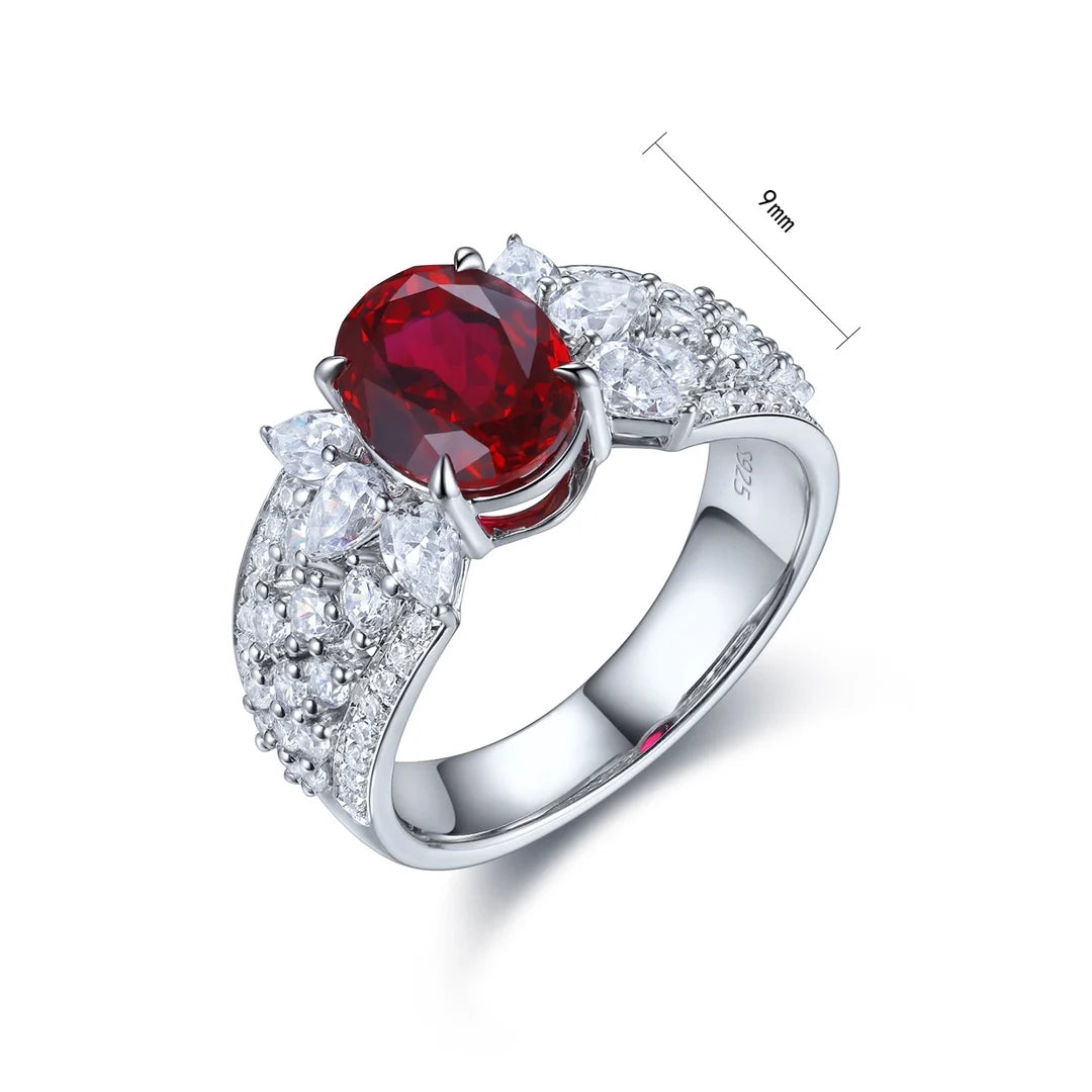 Gemfiori Statement Rings Sterling 925 Silver Lab Grown Ruby Rings for Women Engagement Rings of the Day Wedding Gift Customize Jewelry