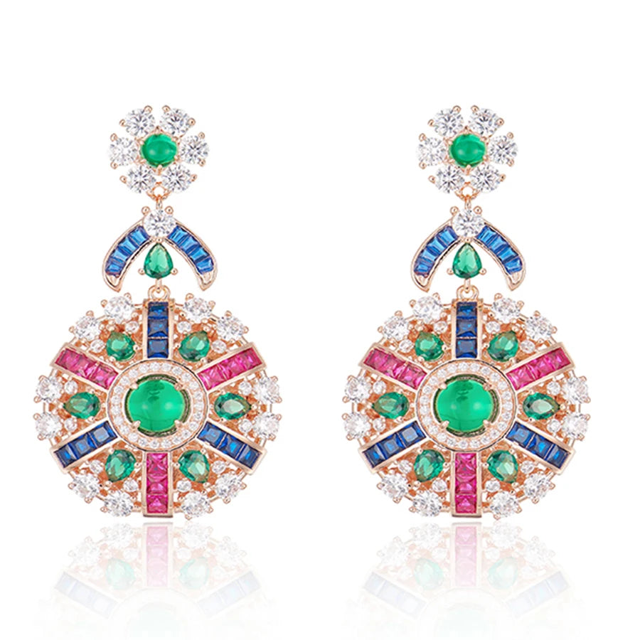 Classic Fashion Jewelry Set Necklace Earrings Inlaid with Colorful Cubic Zirconia Paired with Anniversary Gift