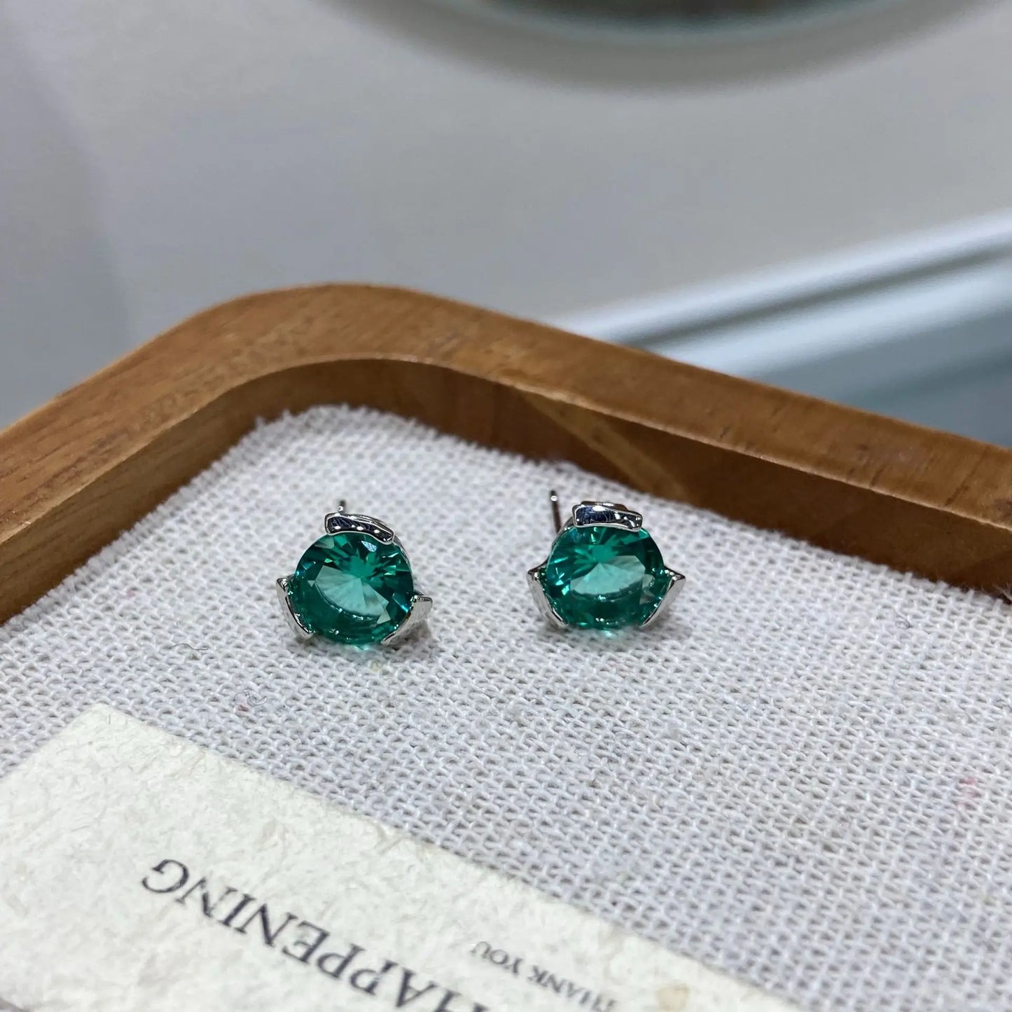 Blue-Green Cubic Zirconia Tennis Chain Necklace & Stud Earrings Set — Rhodium Plated