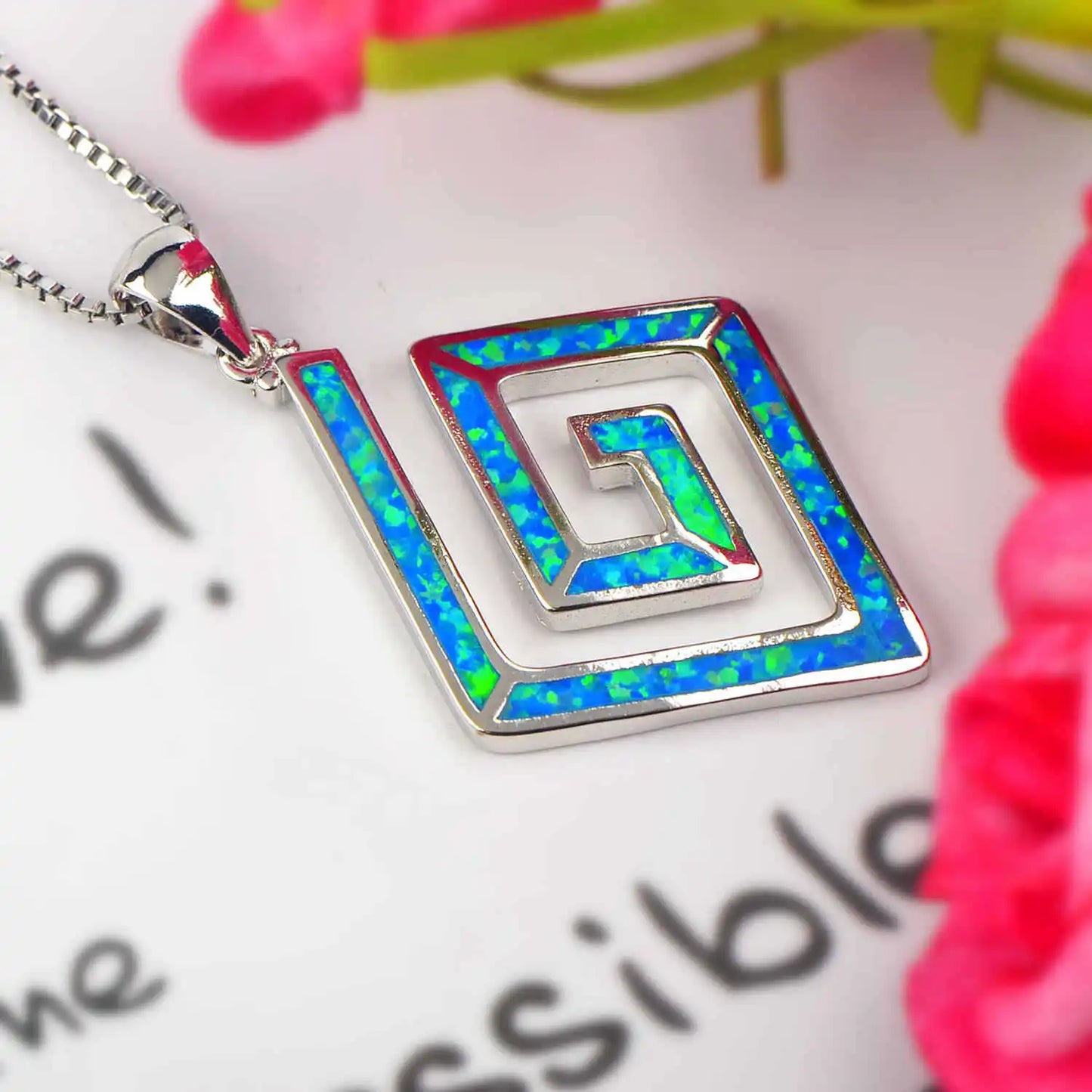 Aobao Square Necklace, Prayer Magic square Pendant, Collarbone Chain, Sweater Chain, Opal