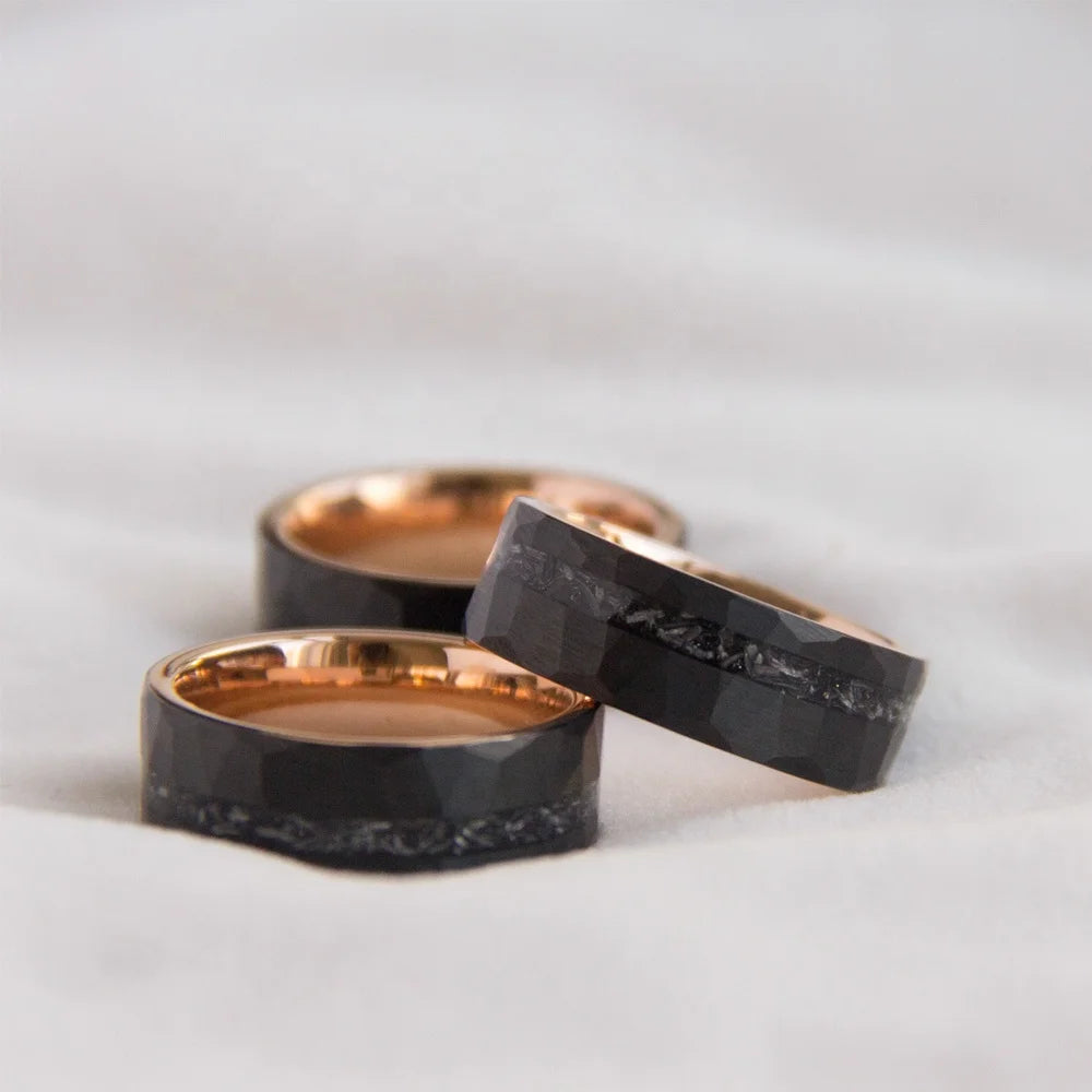 8mm Black Meteorolite Ring for Men Tungsten Band Fashion Ring Meteorolite Ring Rose Gold Band
