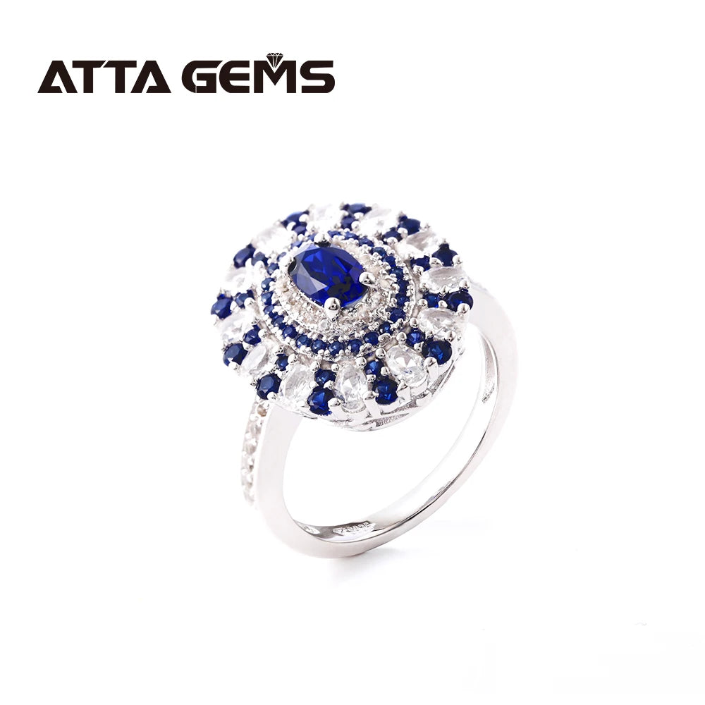Blue Sapphire 925 Silver 2.8 Grams Solitaire Sri Lanka Oval Cut 7*5mm Created Blue Sapphire Halo Eye Pendant Necklace