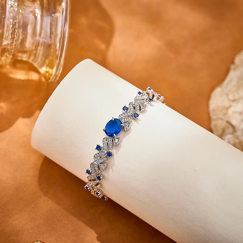Cornflower Blue Zircon Retro Vine Branch Leaf Necklace Earrings Ring Bracelet 4-piece Brass Set Jewelry Sexy Women's Gift
