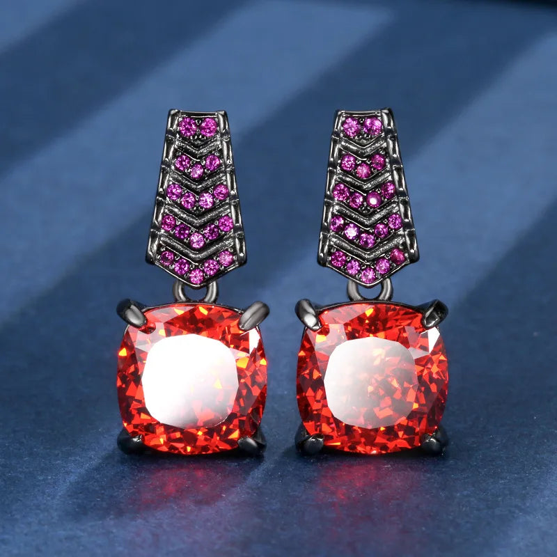 Gemfiori Fashionable Luxury Inlaid Orange Red Cubic Sugar Zircon Pendant Earrings Ring High-end Texture Set