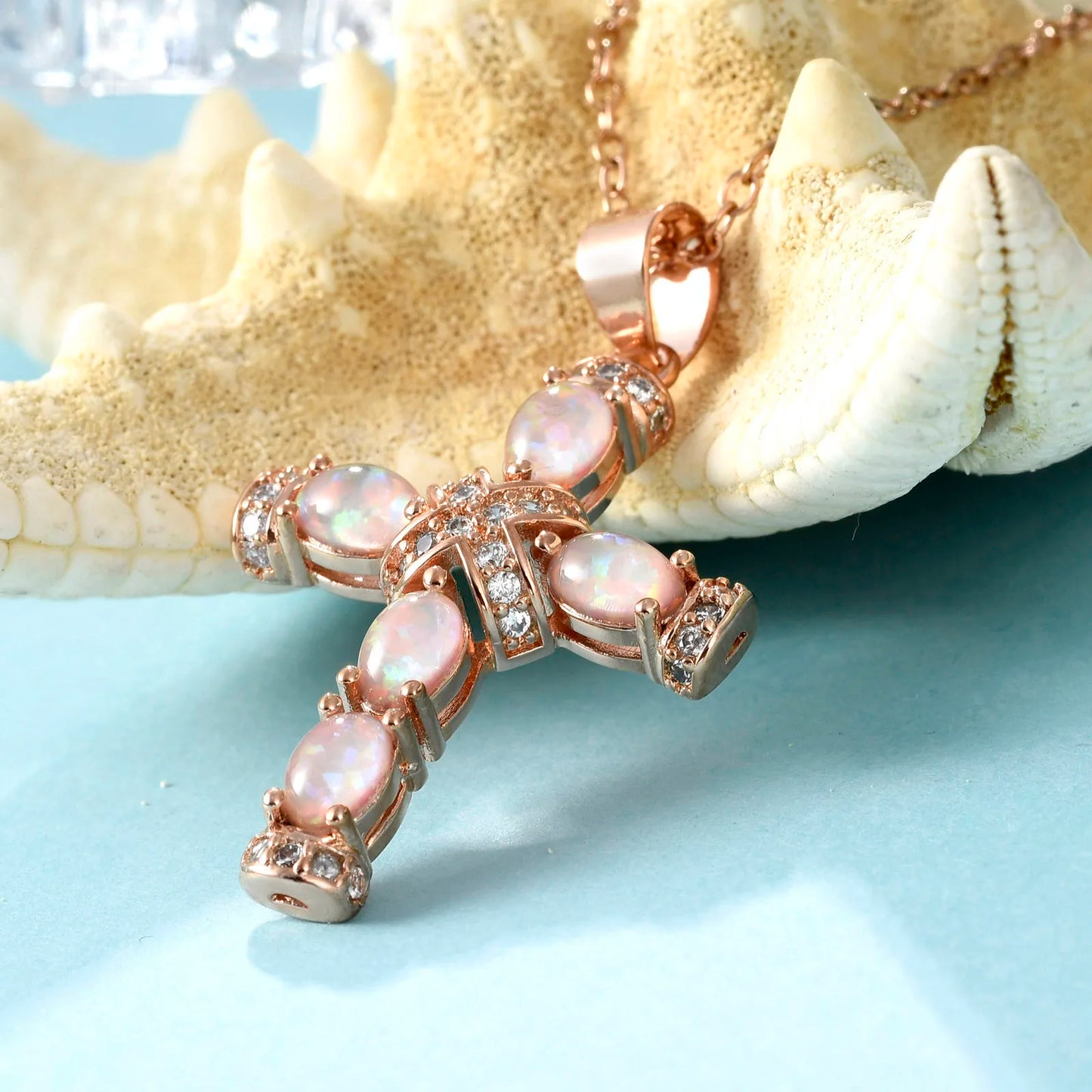 TikTok & Instagram Fashionable Sporty Brass Alloy Cross-shaped Opal Pendant Necklace for Parties