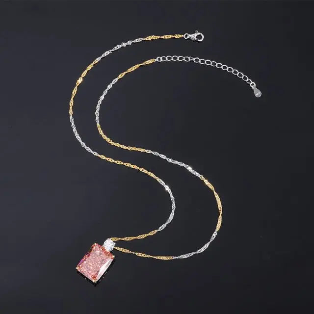 S&S Papalacha Pink CZ 925 Silver Jewellery Set | Rectangle Cut Necklace, Earrings & Ring | S&S Collection