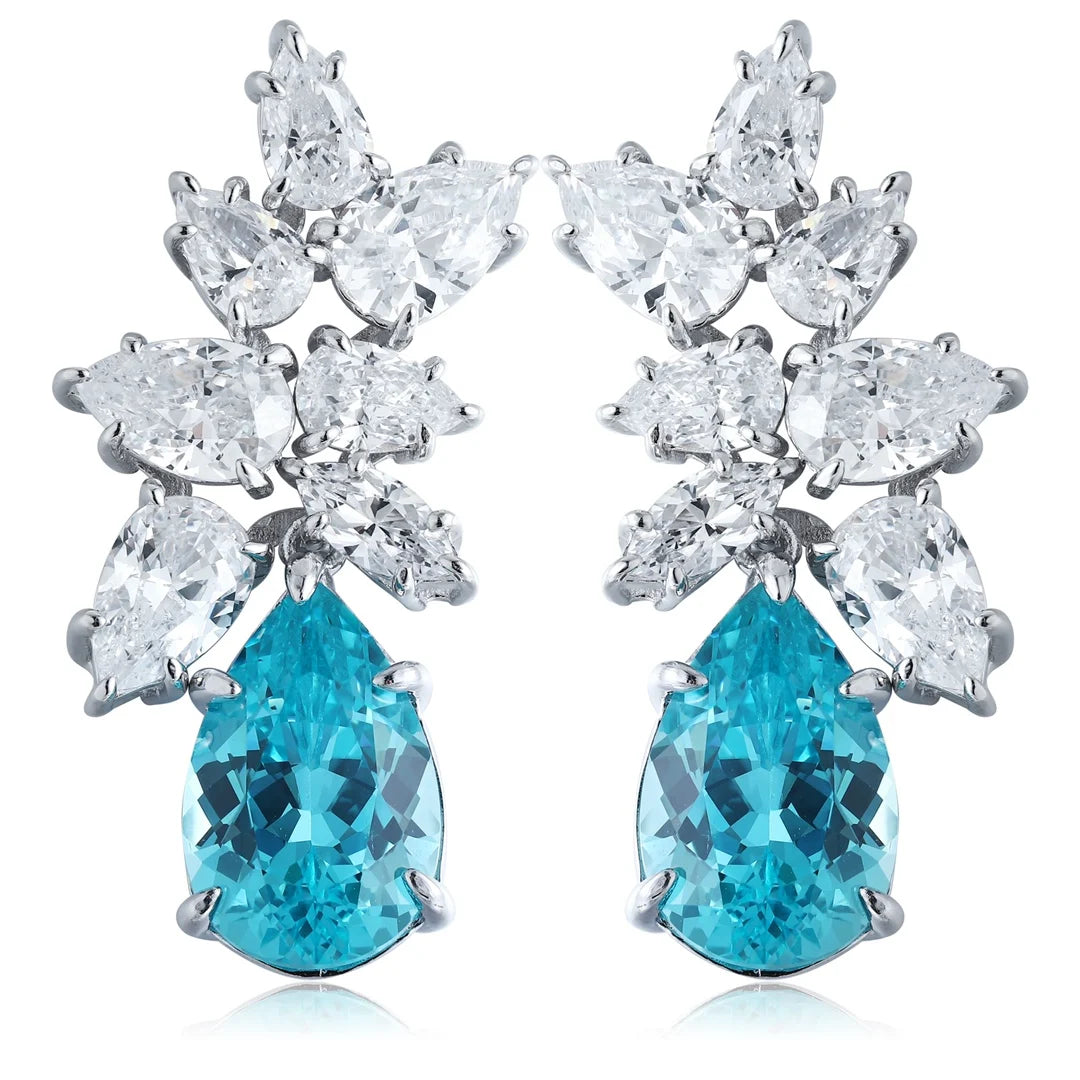 Gemfiori Customized Vintage 925 Silver Drop Pendant Earrings Lab Grown Gemstone Rhodium Plated Luxury Engagement Wedding Jewelry for Gift