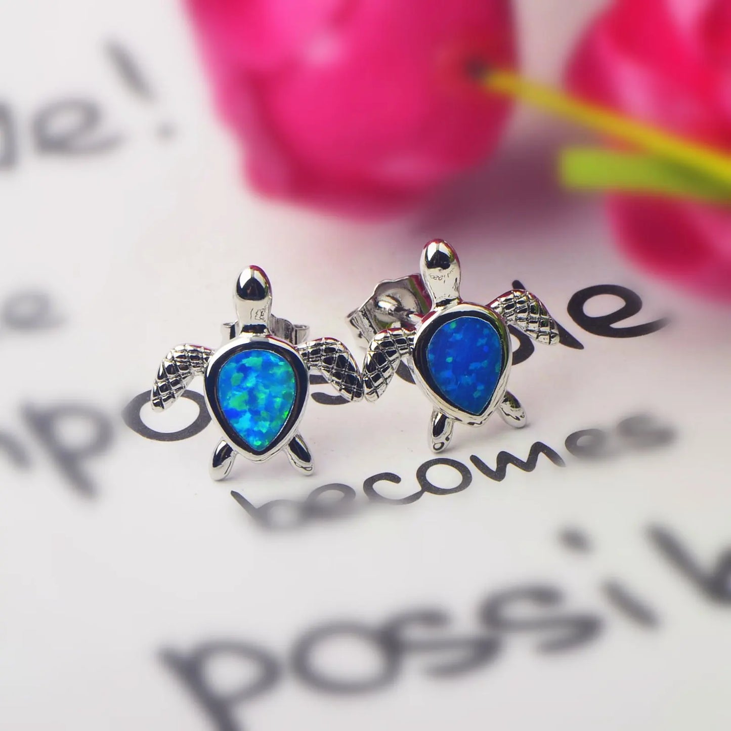 Tiktok Ins Viral Sea Turtle Stud Earrings | Blue Opal Ocean Animal Jewelry Wholesale