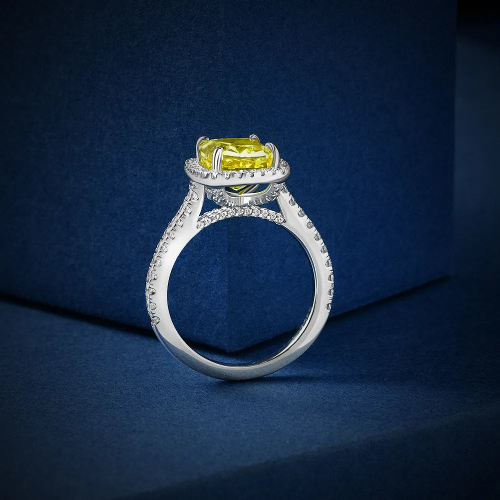MuShan Jewelry Factory New 3 Carat Square Ice Flower Cut 8*9 High Carbon Diamond Ring Is Fashionable for Women