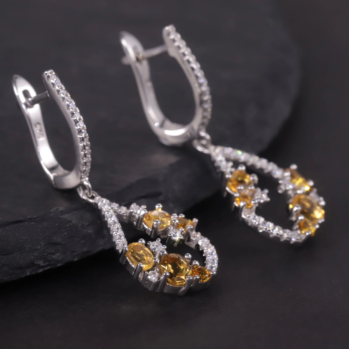 S&S Natural Citrine & White CZ Fine Jewellery Set | 925 Silver Rhodium Plated | Oval Cut | S&S Collection