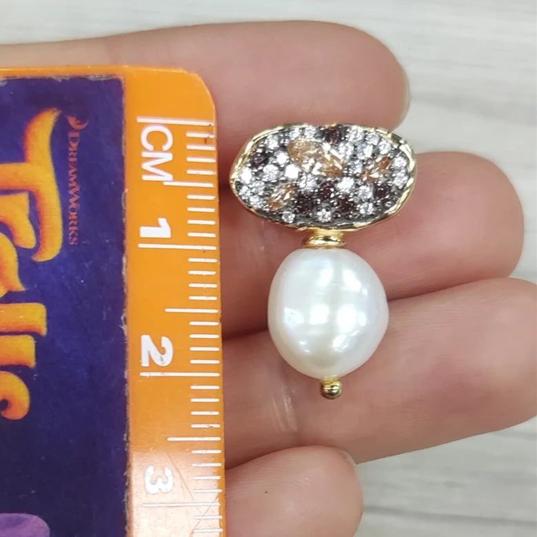 2023 Fashion Jewelry 18K Gold Plated 925 Sterling Silver Women's Baroque Freshwater Pearl Pendant Earrings-Gift