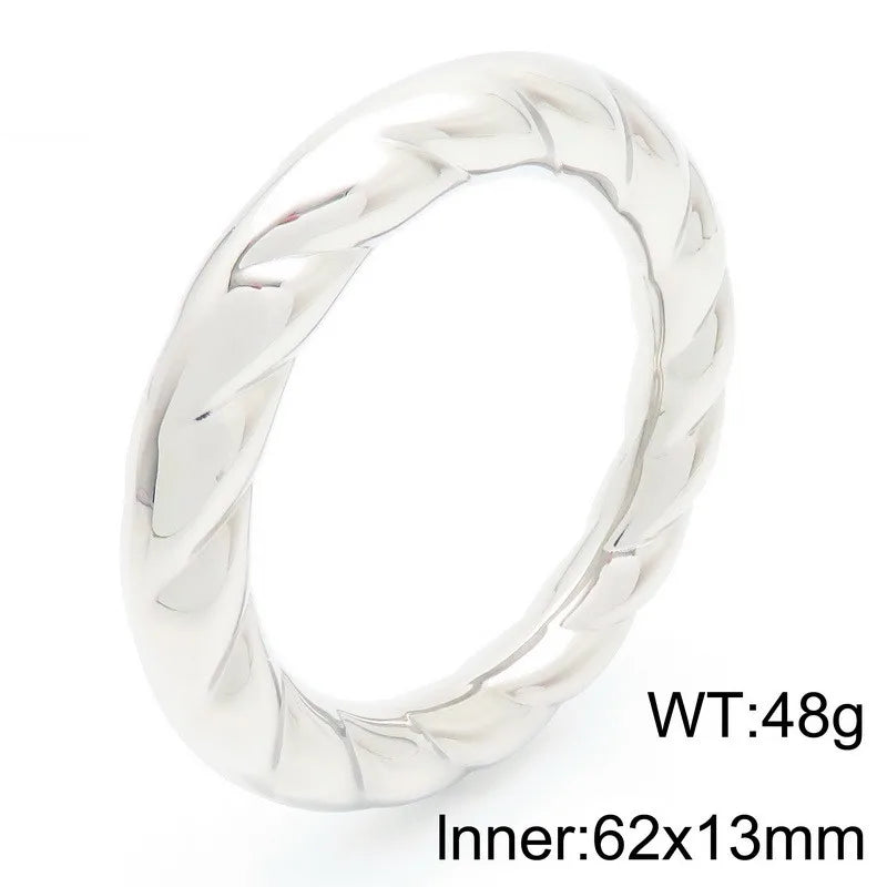 REBEL 18K Gold-Plated Personality Stainless Steel Bracelet Smooth Spiral Pattern Jewelry Bangle