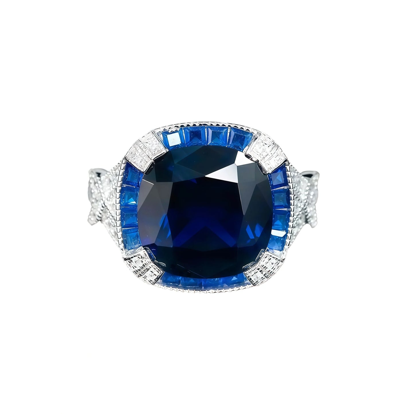 MUSHAN Jewelry Factory's 925 Sterling Silver Women's Party Ring High Carbon Diamond Lab Grown Gemstones Blue Spinel Weddings