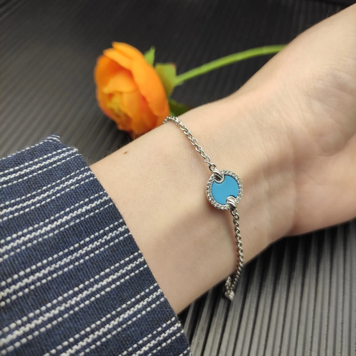 FASHIONISTA DY High-Quality Silver-Plated Round Beaded Bracelet with Diamonds, Gold-Plated Colored Gemstone Bracelet, Jewelry