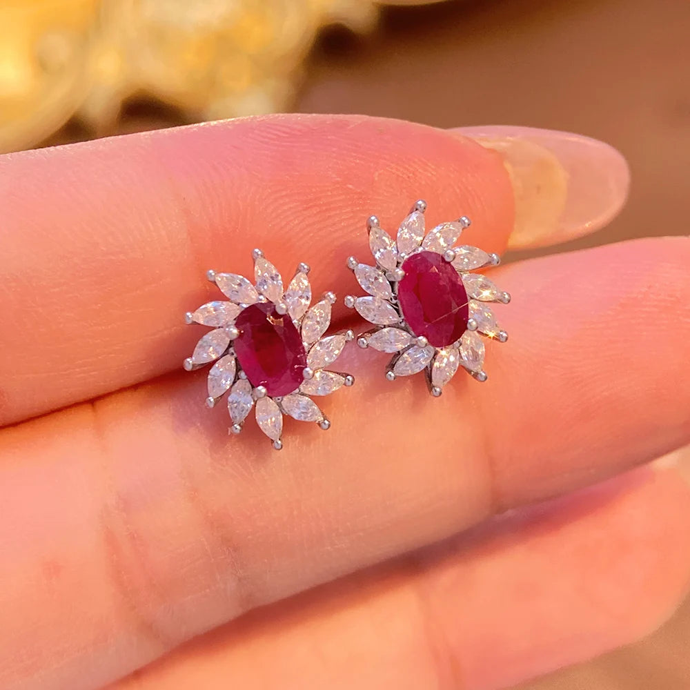 Gioiellieri Luxury Natural Red Ruby Earrings 925 Sterling Silver Wedding Party Gift Fine Jewelry