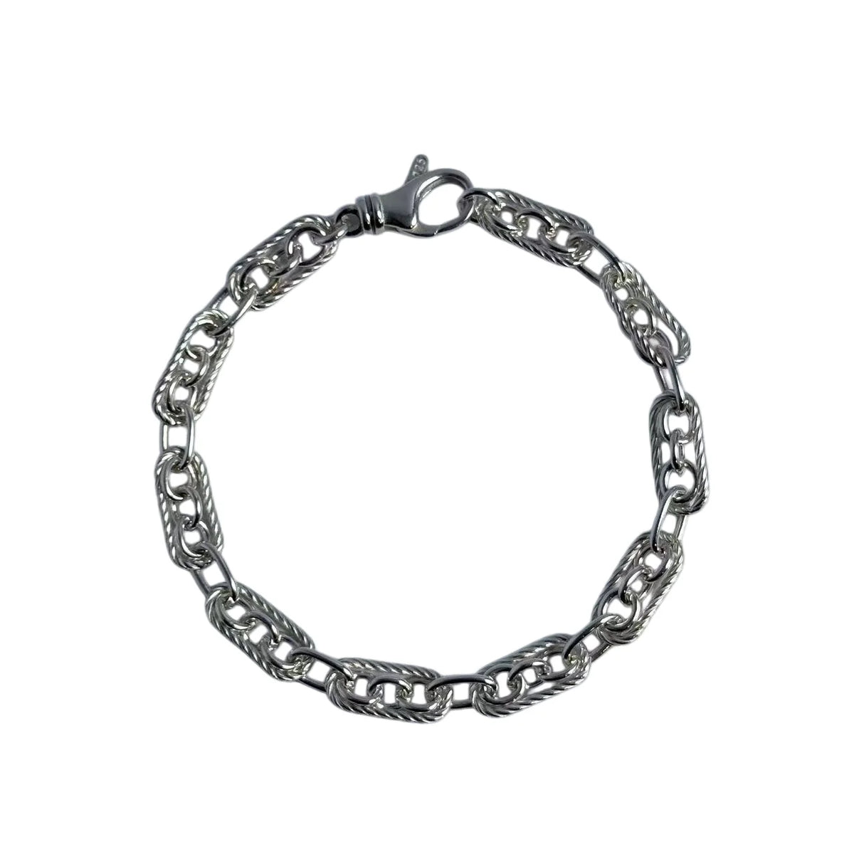REBEL 925 Sterling Silver 6mm Hip-Hop Cross Chain Link Bracelet