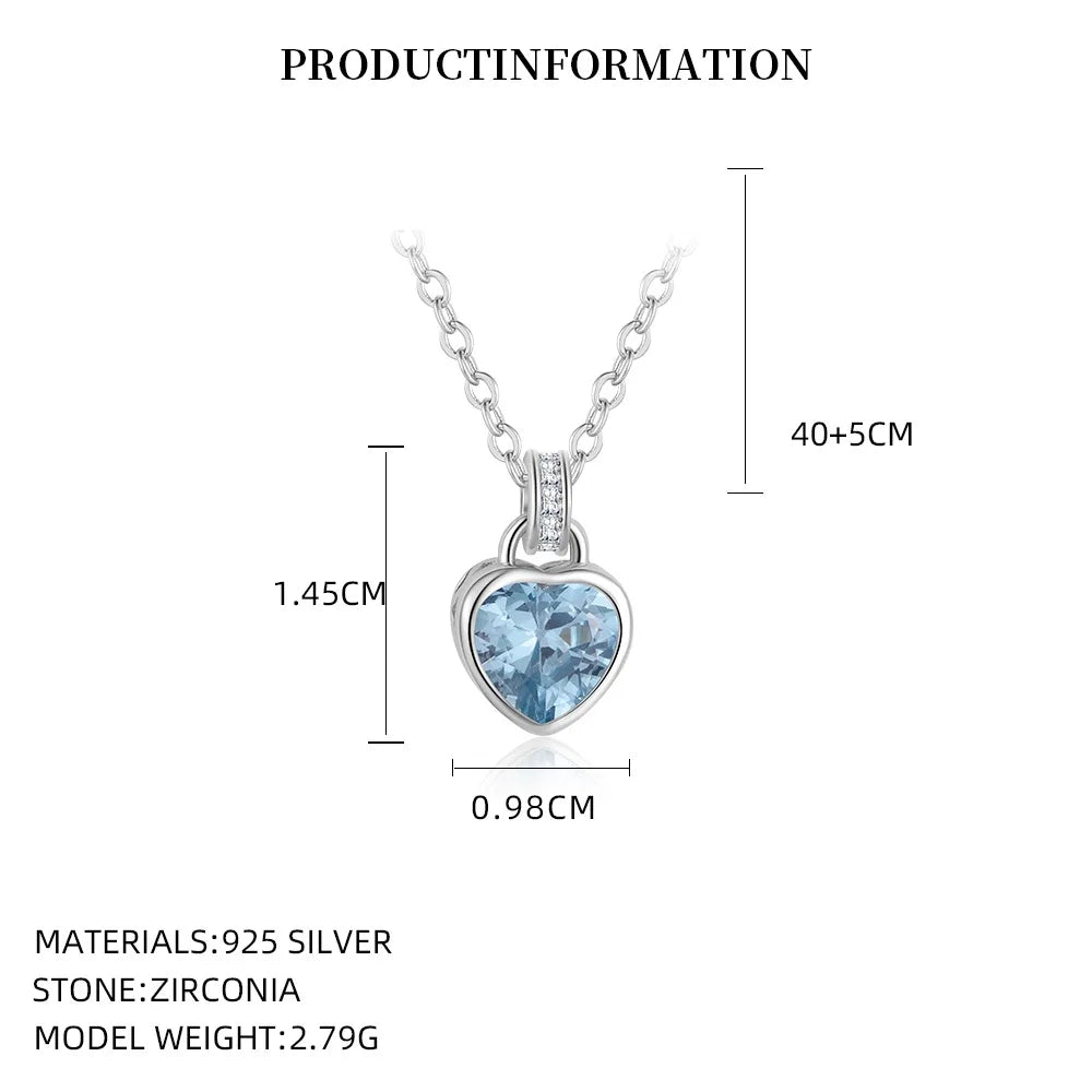S925 Sterling Silver Double Layer Necklace Set Blue Moissanite Heart Pendant Necklace Trendy Clavicle Chain Jewelry for Women