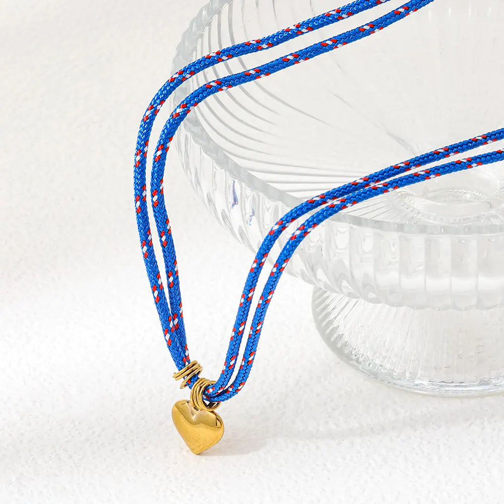Joolim PVD Plated Wholesale Waterproof Summer Fashion Love Heart Pendant Nautical Rope Chain Necklace Stainless Steel Jewelry
