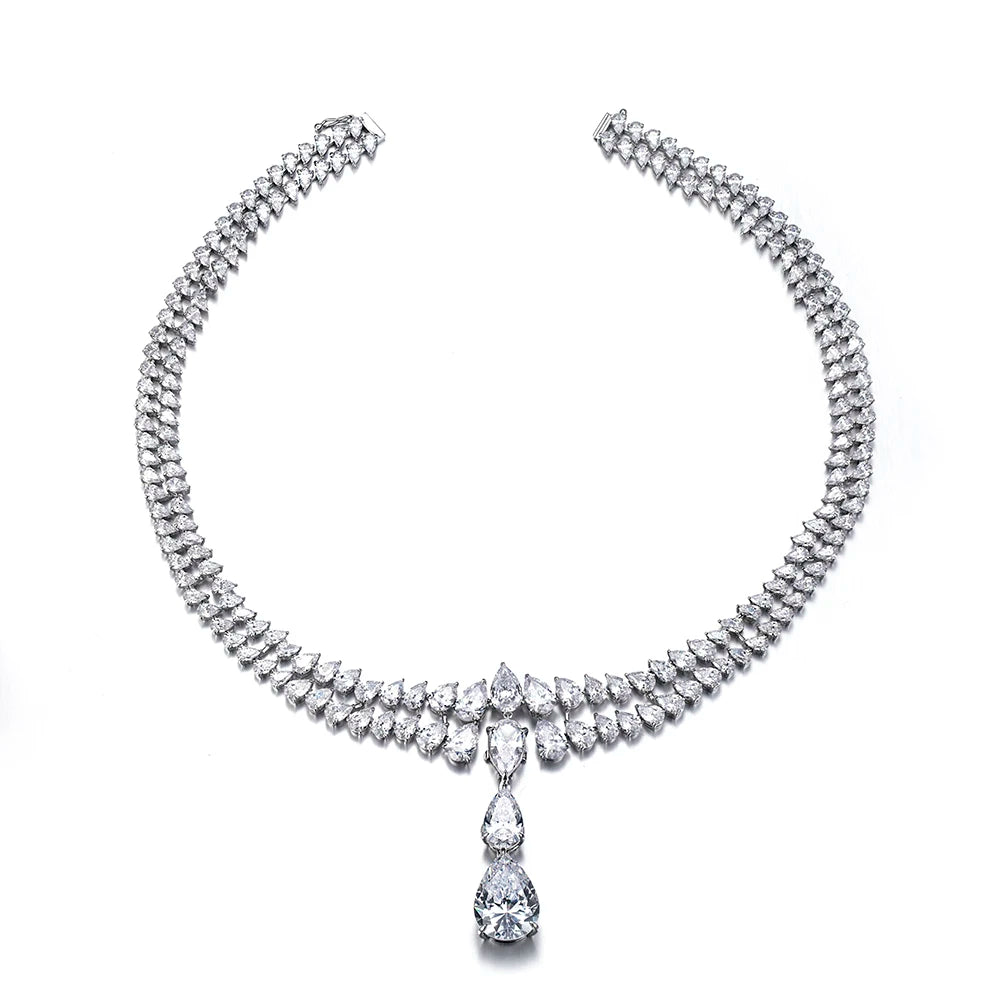 Gemfiori Messi Customization 18K White Gold CVD HPHT Pear Lab Grown Diamond Jewelry Earring Necklace Bracelet Ring Set