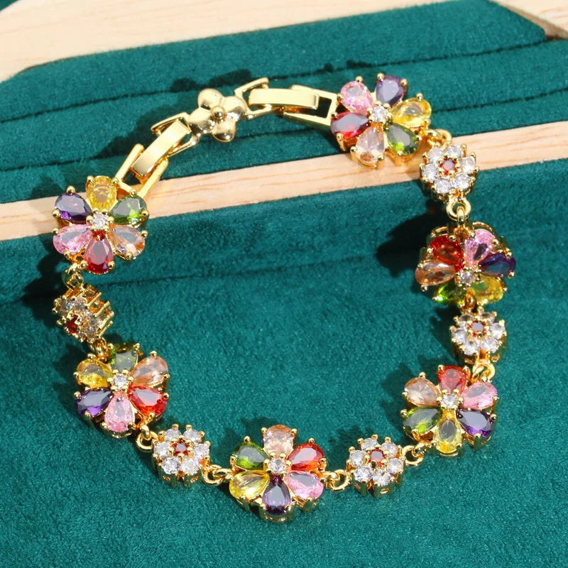 XOTICA Exquisite Multi-Zircon Gold Color Jewelry Set for Women for Weddings Parties-Includes Bracelet Earrings Pendant Ring Gift
