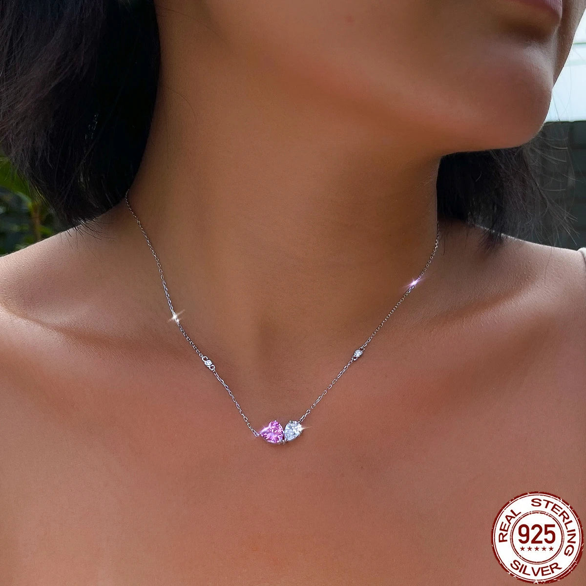 S&S 925 Sterling Silver Pink Heart CZ Drop Pendant Necklace – Rhodium Plated – Collection