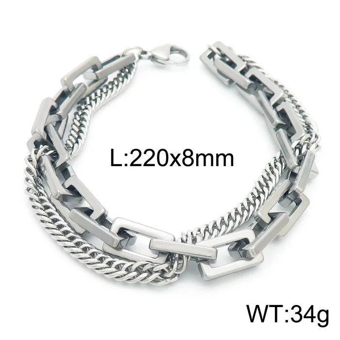 KALEN Unisex Fine Jewelry Fashion Bracelets Retro Stainless Steel Double Links Bracelet Women