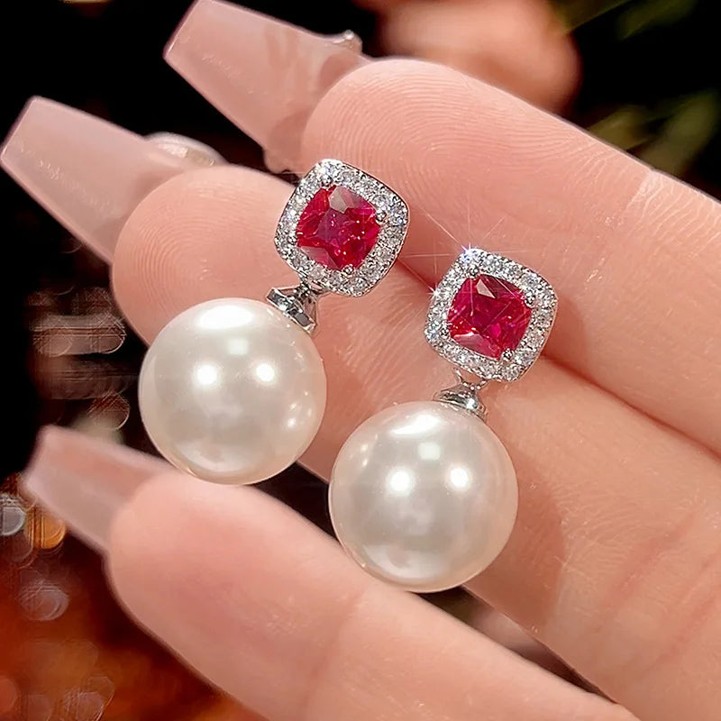 Gemfiori High Quality Luxury Jewelry Brass Gold-plated White Pearl Pendant Earrings High-end Set Holiday Gift