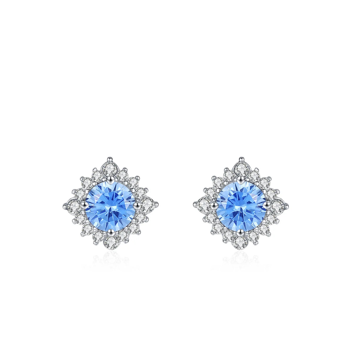S&S 925 Silver Aquamarine Blue Zircon Necklace & Earrings Set | Sunflower Design | Rhodium-Plated