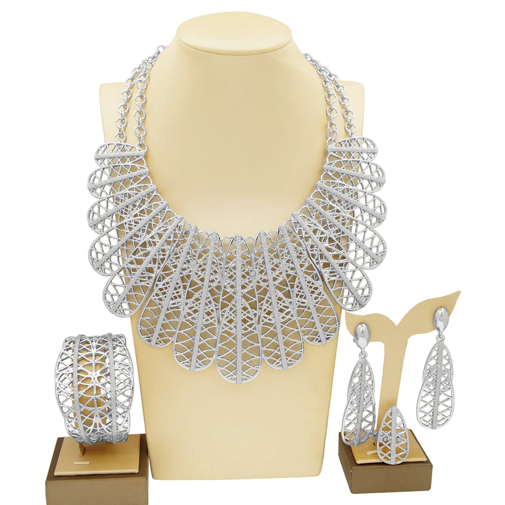 Zhuerrui High Quality Italian Gold 24k Big Feather Jewelry Dubai Wedding Luxury Hot Selling Design Wholesale Jewelry Sets H00558