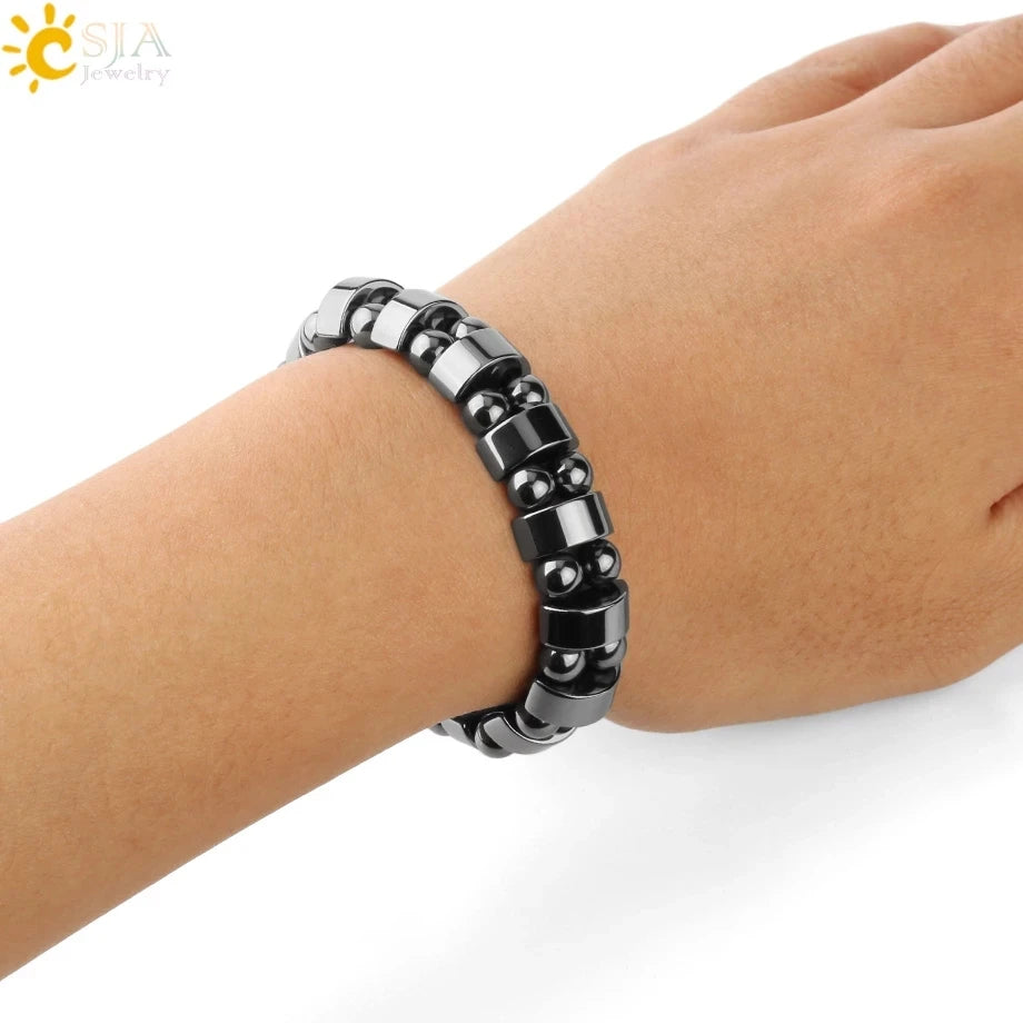 CSJA Hot Selling Magnetic Hematite Bead Bracelets Natural Stone Healing Energy Healthy Bracelet for Men