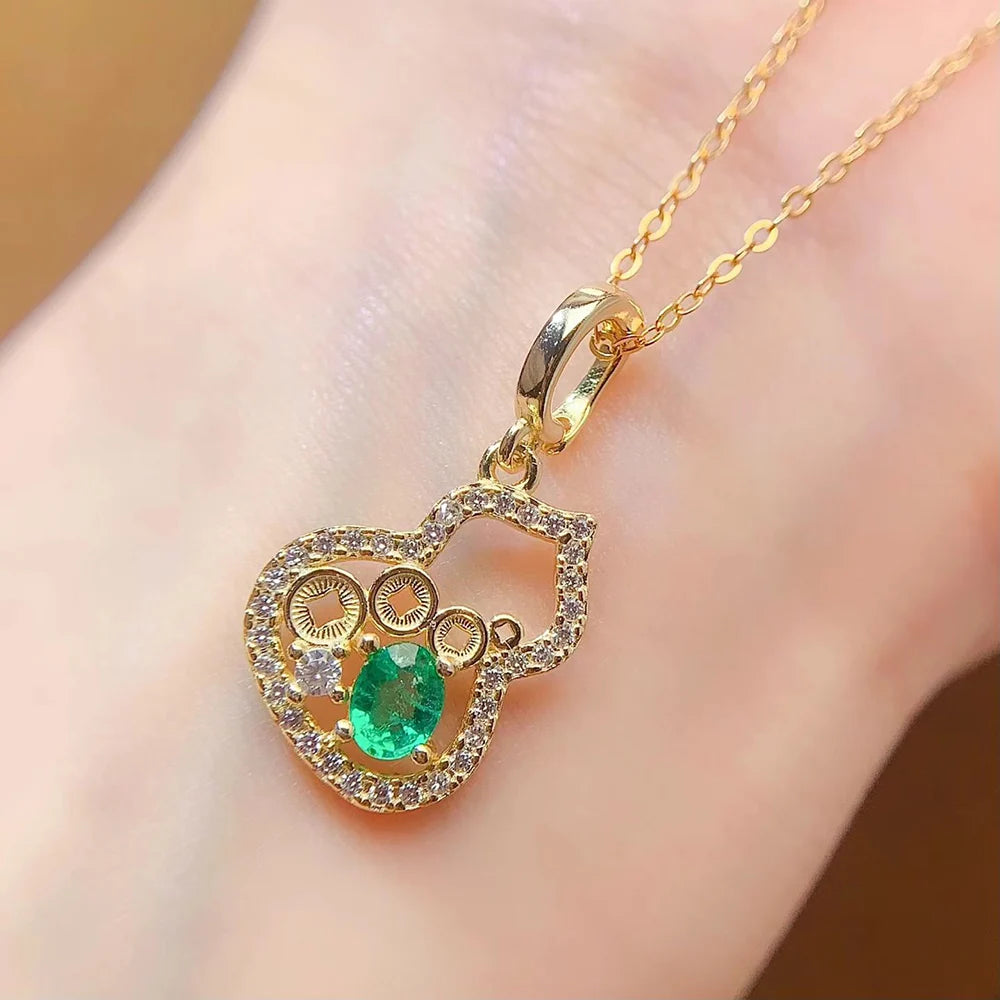 Gioiellieri Vintage 925 Sterling Silver Emerald Oval Cut Gold Plated Wedding Pendant Necklace-Classic Style