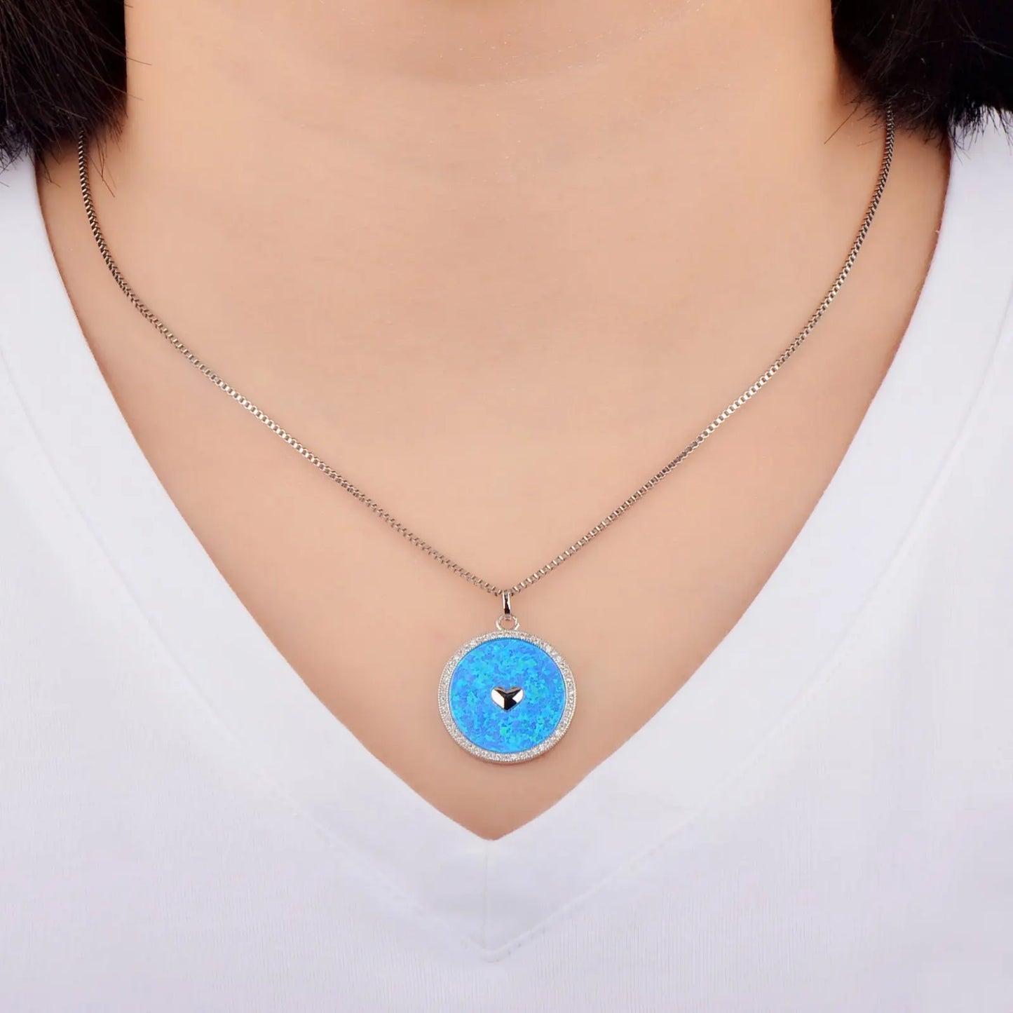 Geometric Opal Box Chain Silver Plated Lariat Necklace Aobao Trendy Gift