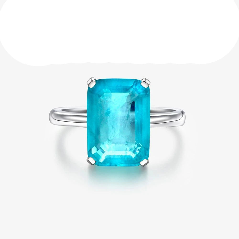 MUSHAN Jewelry Factory 925 Sterling Silver Fine Rings Synthetic Paraiba 7ct 10*14mm Blue Gemstones Ring for Women Anniversary