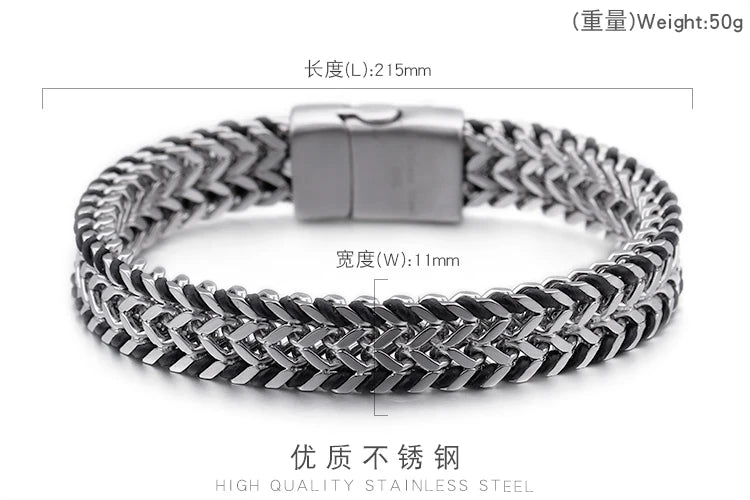 KALEN Stainless Steel Fashion Double Layer 11mm Width Mesh Link Chain Wrist Bracelets for Men