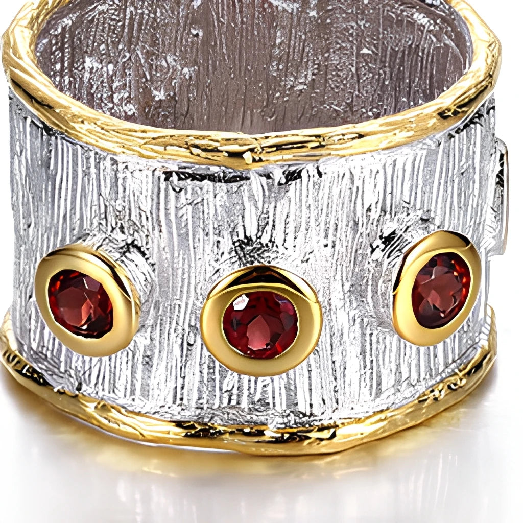 Handmade Garnet Stone 925 Sterling Silver Rings Jewelry for Women with Bezel Setting