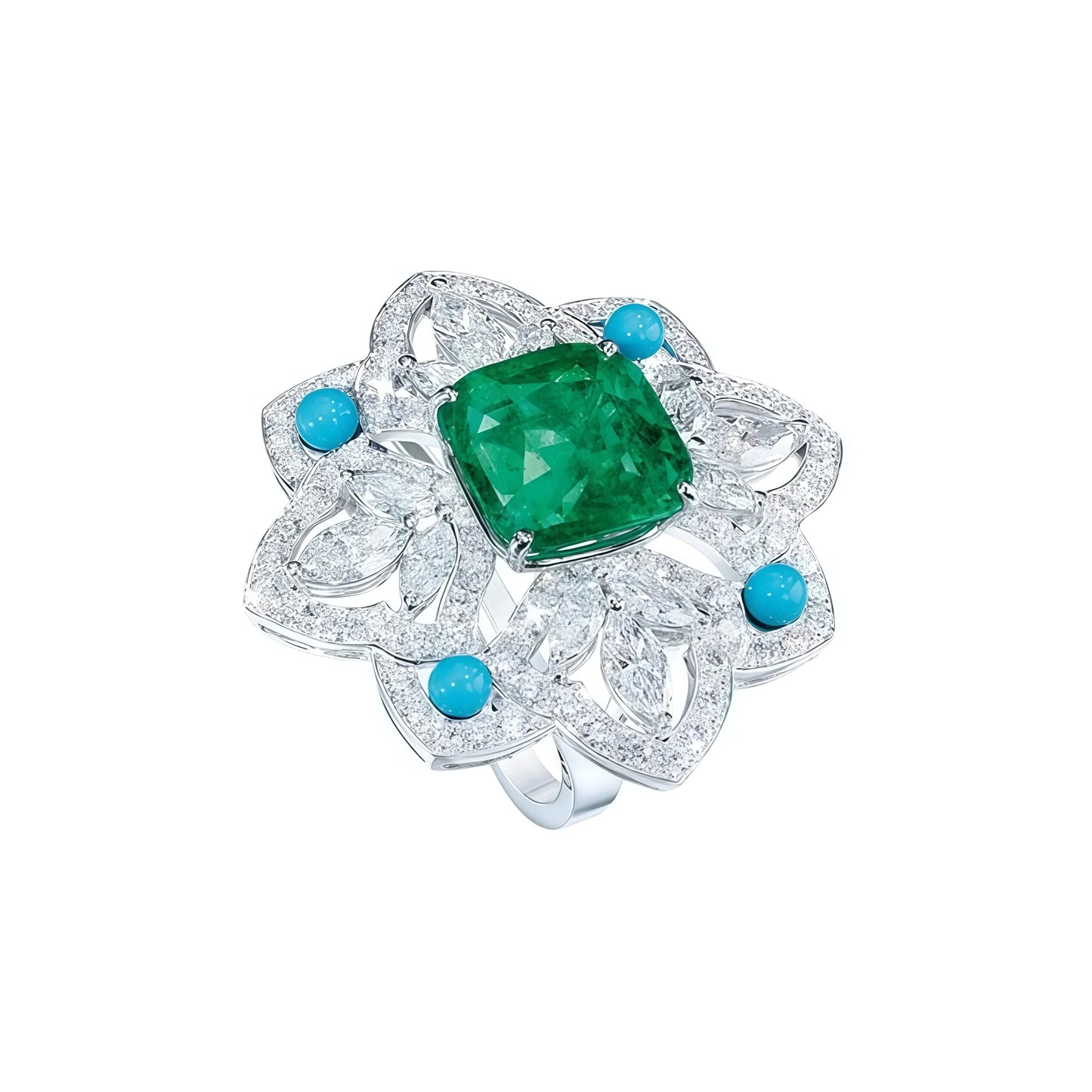 MUSHAN Jewelry Factory Design 925 Sterling Silver Fine Ring High Carbon Diamond with Blue Pine Stone 6.5ct Emerald Jewelry Rings
