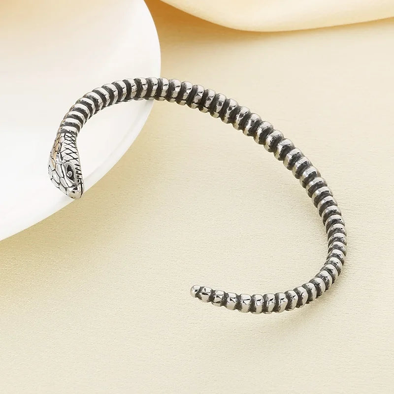 FASHIONISTA European American Retro Punk Open Snake Head Stainless Steel Jewelry Men's Women's HipHop Fashion Bangle