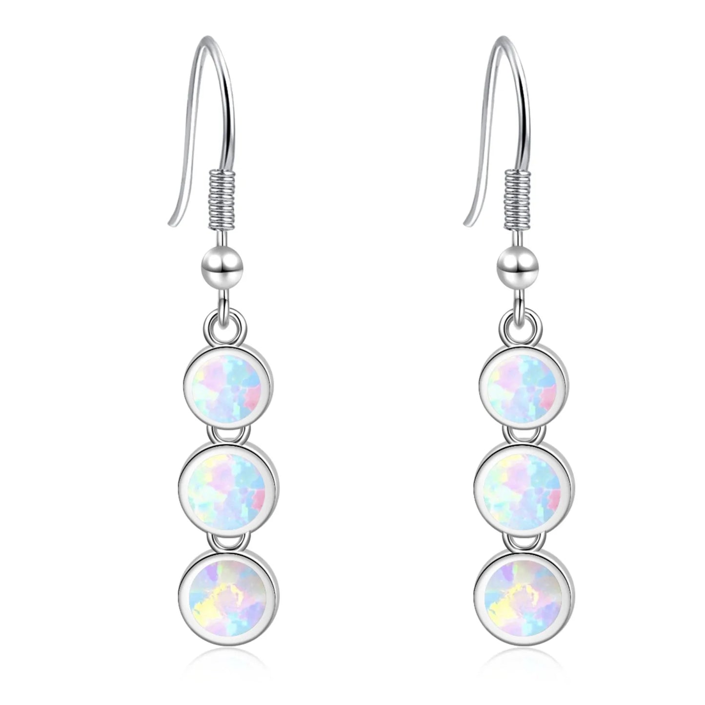 Dainty Layered Blue Opal Earrings - Handcrafted Silver Plated Long Circle Dangle Jewelry Bulk