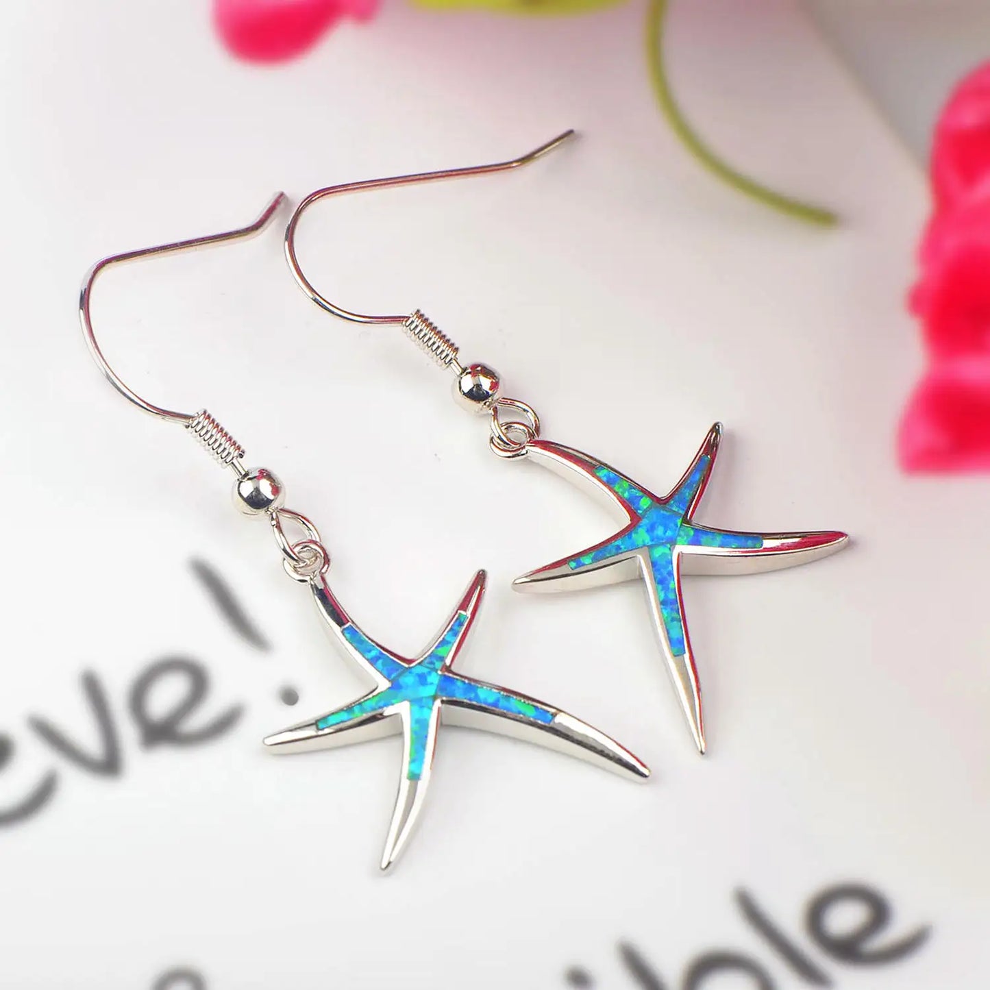 Elegant Blue Starfish Earrings Inlaid Opal Hawaiian Ocean Premium Minimalist Jewelry