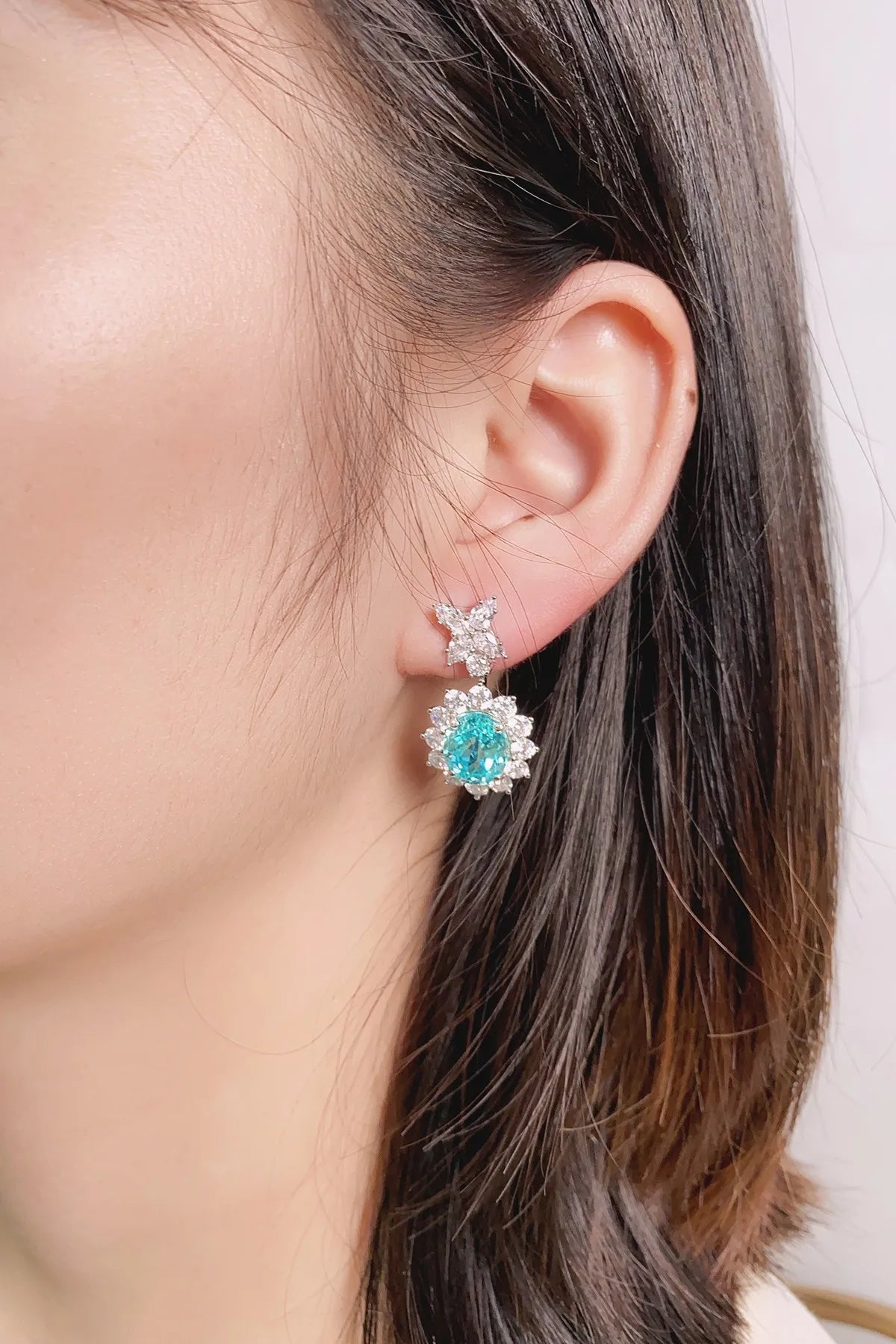 Gemfiori Anster S925 Silver Lab-Grown Sapphire Trendy Drop Earrings for Wedding & Party