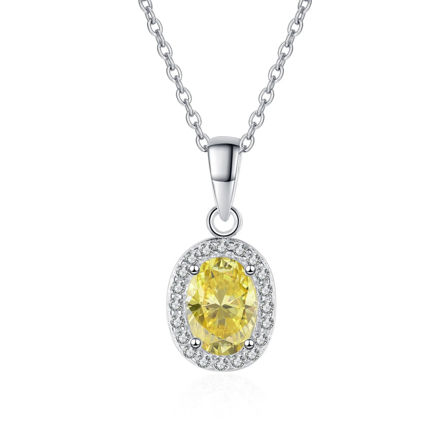 Fine Jewelry 925 Sterling Silver Bezel Set Oval Cut 3 Carat Colorful Moissanite Diamond Halo Pendant Necklaces Women