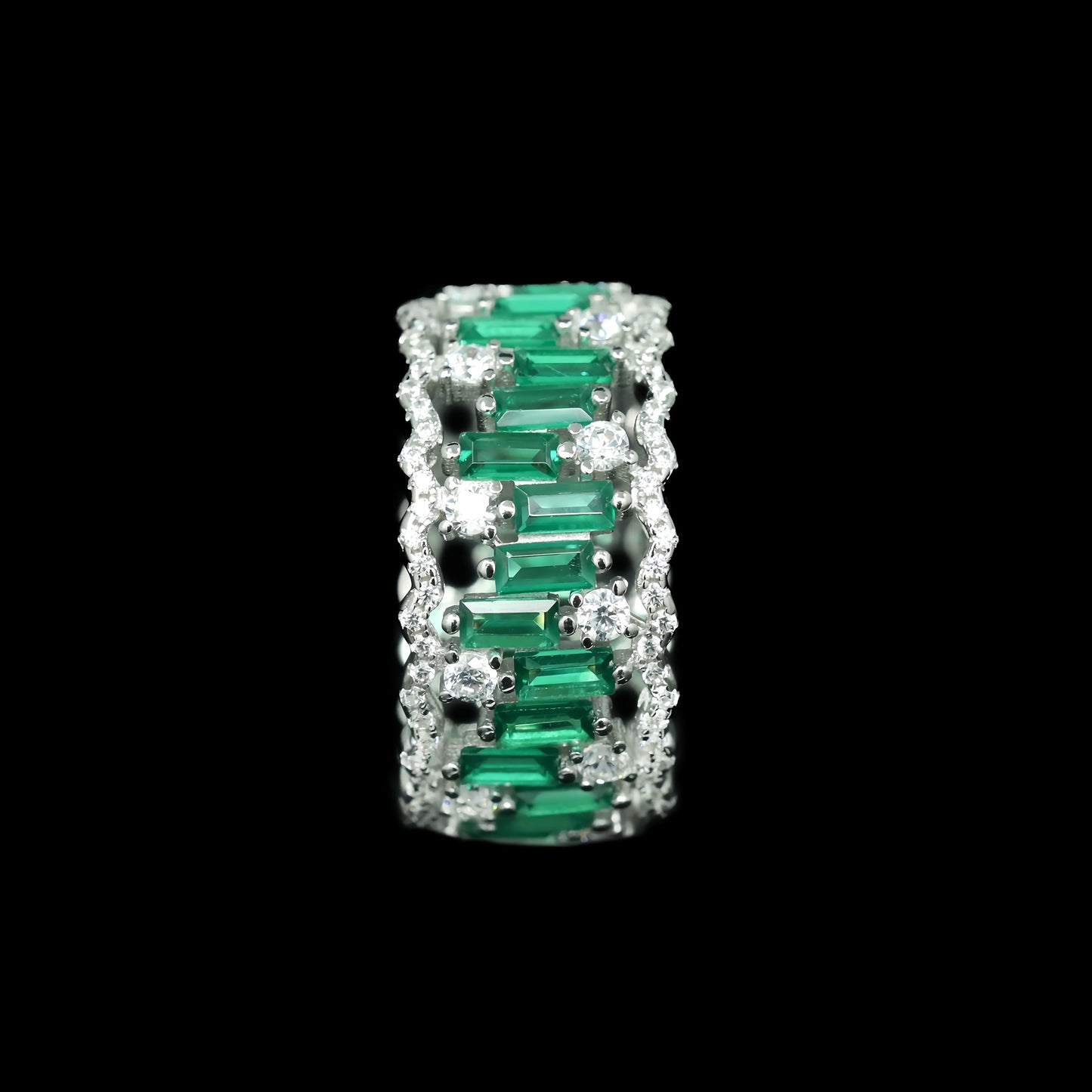MUSHAN 925 Sterling Silver Fine Ring High Carbon Diamond Emerald Pave Setting Luxury Wedding & Anniversary Jewelry for Women
