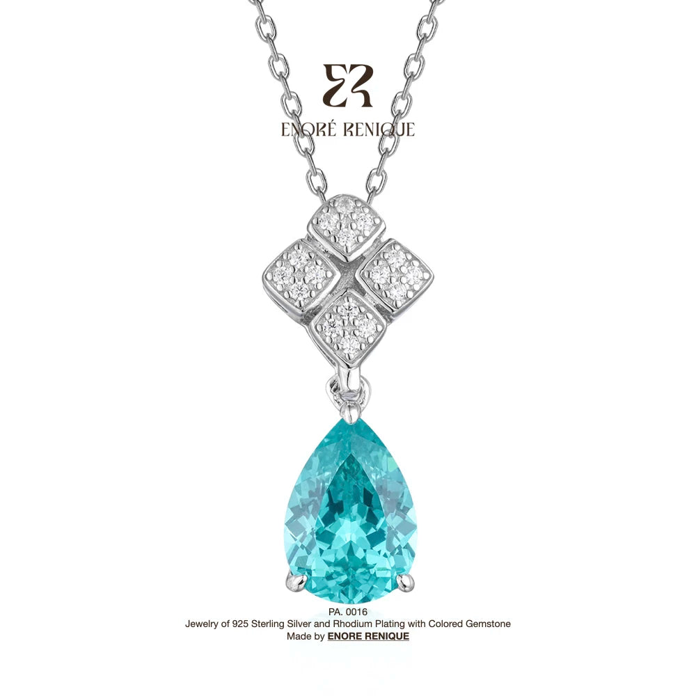 7x10mm Pear Neon Blue Lab Grown Gemstone Jewelry Parure Rhodium Plated 925 Sterling Silver Paraiba Set Anniversary Gift for Her