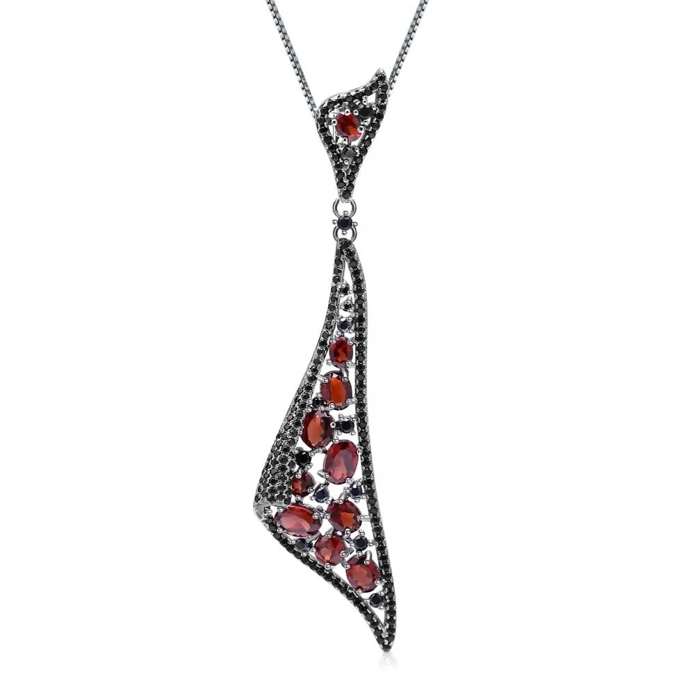 ArtistA Abiding Special Design 925 Sterling Silver Gemstone Black Cz Real Red Garnet Jewelry Ring Earrings Pendant Set for Women