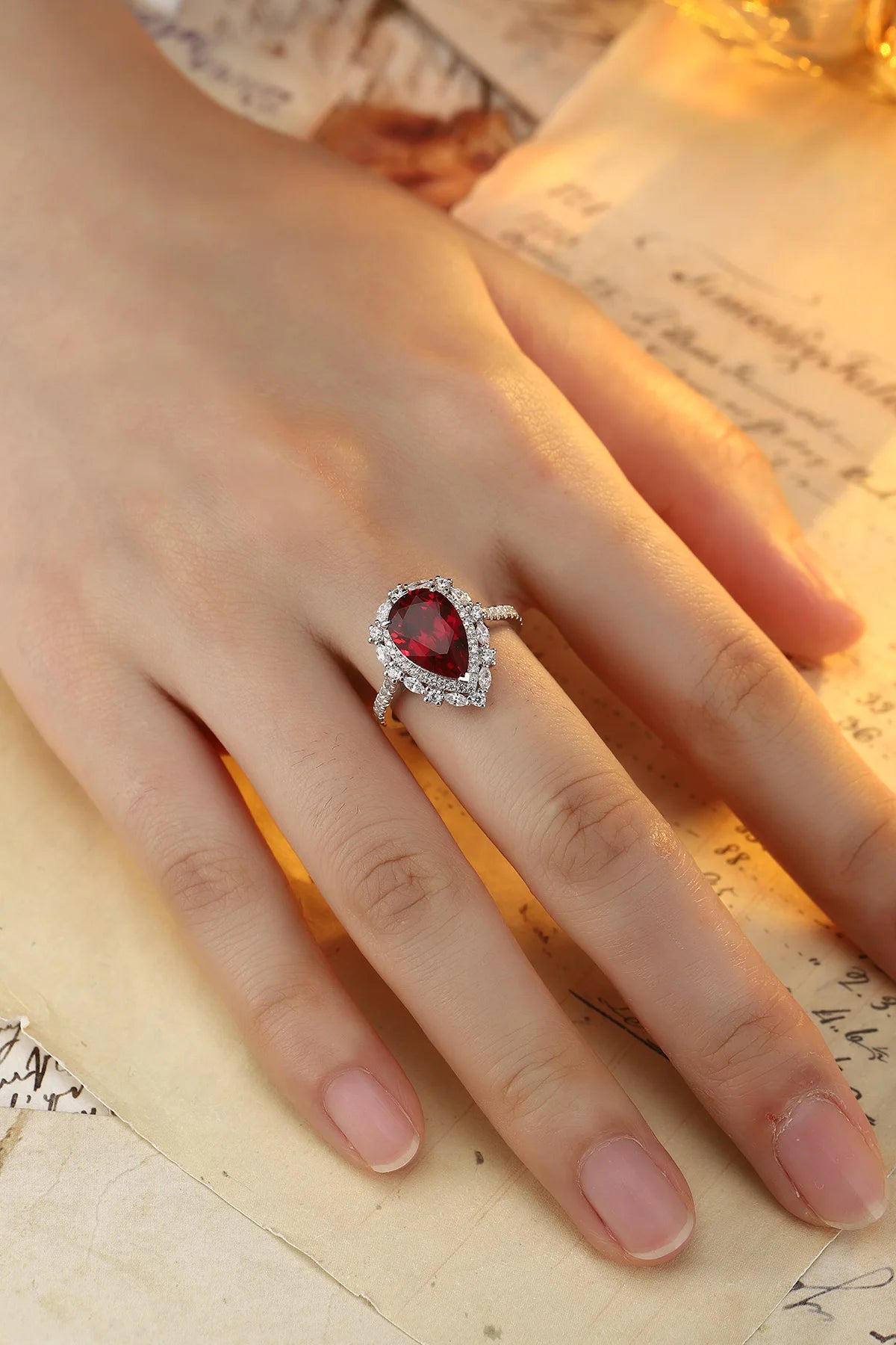 Gemfiori Niche Design Lab Grown Ruby Ring Minimalist Cold Tone Style Sophisticated Understated Luxury Fine Jewelry Ring