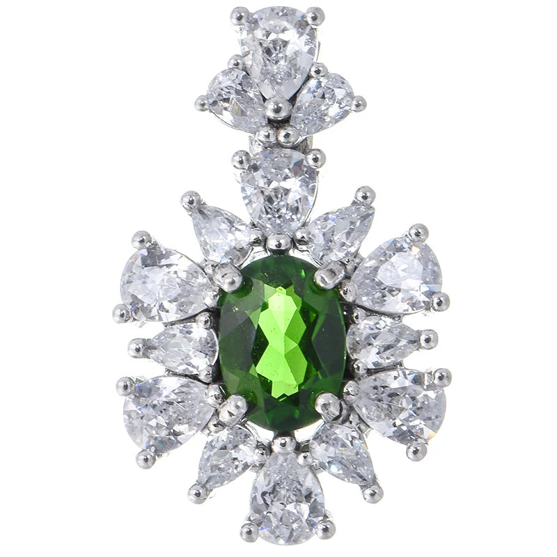 Gioiellieri Supplier Natural Diopside Gemstone Rhodium Plated 925 Sterling Silver Pendant Necklace Women's Everyday Wear