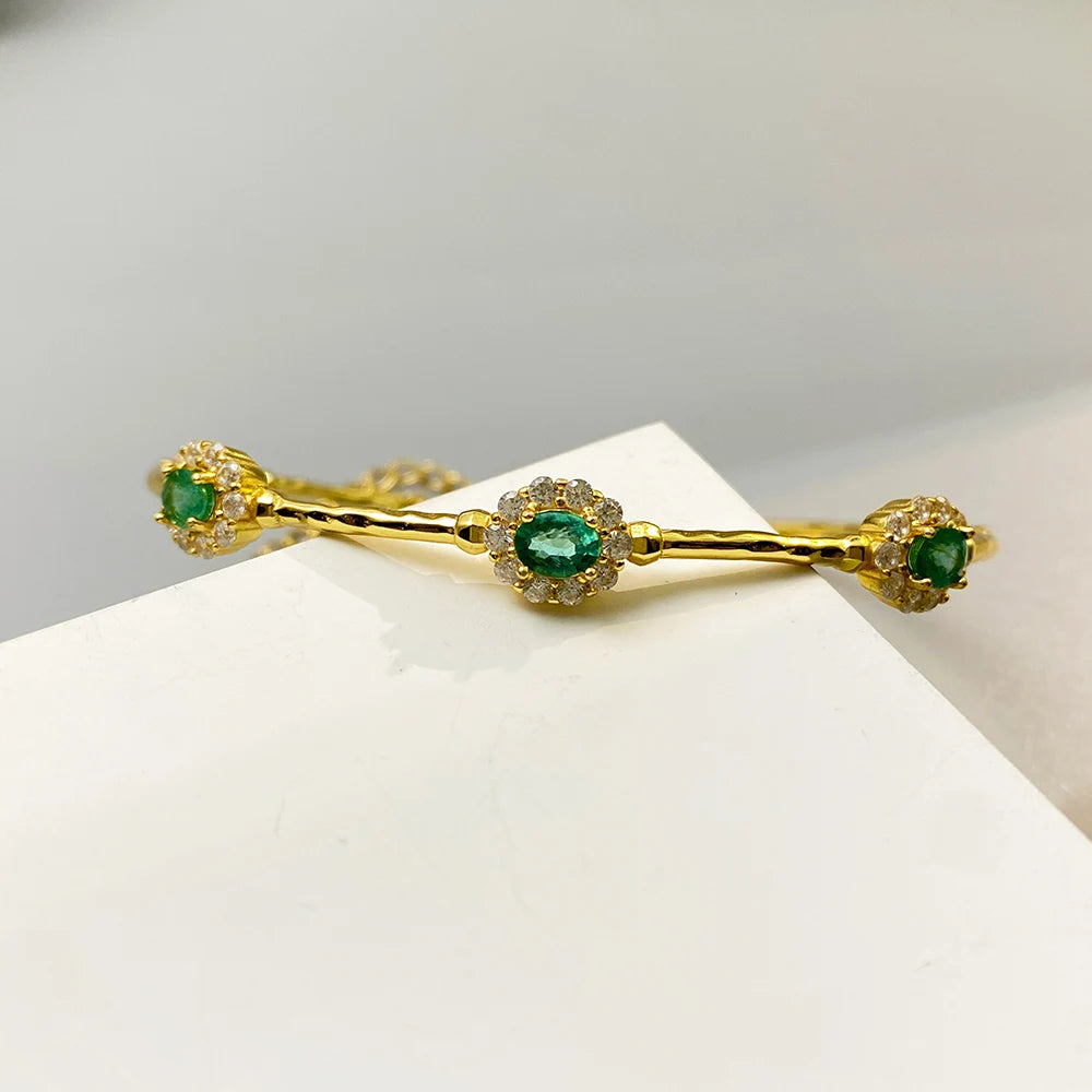 Gioiellieri Natural Emerald Bracelet with S925 Sterling Silver for Women Elegant Green Gemstone Jewelry May Birthstone Healing Fine Gift