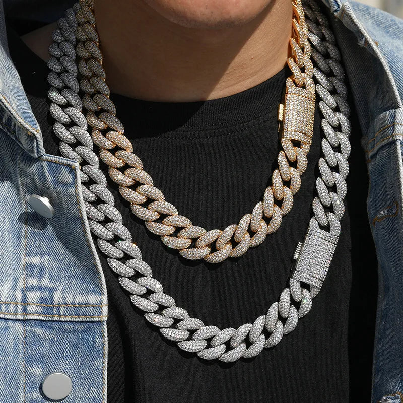 Elegant Men's 18K Gold-Plated Stainless Steel Cuban Chain Necklace-In-Stock Zircon Jewelry for the Chic